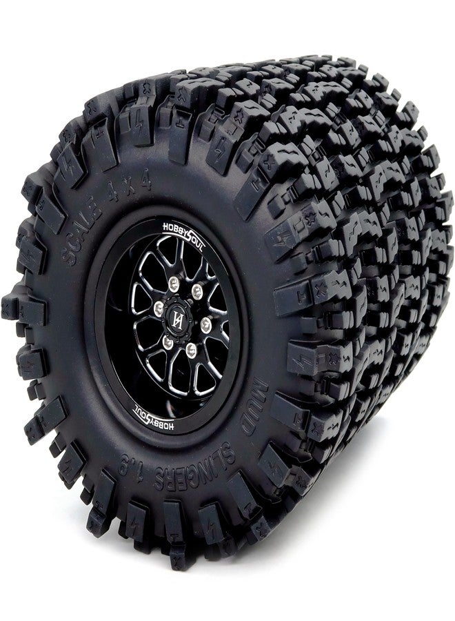 hobbysoul عجلات وإطارات HOBBYSOUL 1.9 Beadlock بارتفاع 120 مم، إطارات وعجلات Mud Slingers T8 مقاس 1.9 بوصة - إزاحة سالبة 10.5 مم لترقيات سيارات التحكم عن بعد 1/10 SCX10 TRX4 Gen8، (عبوة من 4 قطع، HS701501) - Image 1